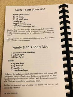 an open recipe book with instructions on how to make short ribbs for desserts