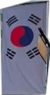 a flag with the colors of the country of south korea is seen in this image