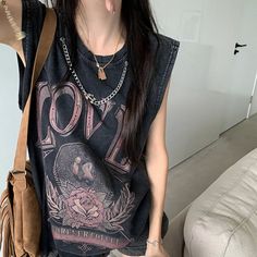 46237830250747 Punk Tank Top, Distressed Tank Top, Punk Woman, Sweet Clothes, Style Gothic, Middle Age Fashion, Street Style Edgy, Streetwear Tops, Dark Gothic