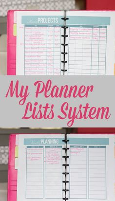 a planner with the words my planner lists system on it