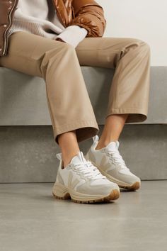 White Venturi suede and leather-trimmed Alveomesh sneakers | VEJA | NET-A-PORTER Veja Venturi, Stylish Sneakers Women, Zapatillas Veja, Basket Veja, Sneaker Outfits Women, Veja Shoes, Beige Sneakers, Veja Sneakers, Brown Sneakers