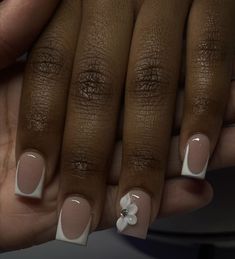 Short Nail Acrylic French Tip, Short Embellished Nails, Cute French Tip Design Nails, Nail Ideas Black Women Short, Short Square French Nail Designs, Short Acrylic Nails For Graduation, White Short French Tip Nails With Design, Short French Tip Nails Design, Short Simple White Nails