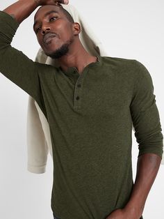 Organic Cotton Henley T-Shirt | Banana Republic Green Cotton Henley Neckline Top, Green Cotton Top With Henley Neckline, Henley T Shirt, The Earth, Fashion News, Banana Republic, Organic Cotton, Man Shop, Sleeve Length