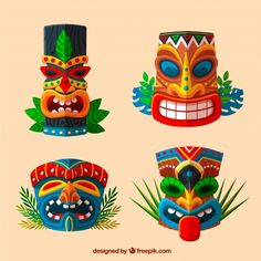 four masks with different designs on them