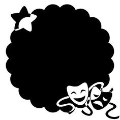 a black and white silhouette of an afro with two masks on it's head