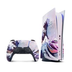 a video game controller with an image of the great wave on it's side