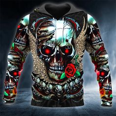 Hipster Pierced Skull 3D Printed Hoodie Easy 30 day return policy Cool Tops