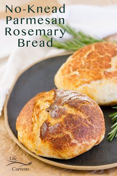 no - knead parmesan rosemary bread on a plate