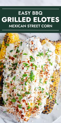 grilled mexican street corn on a plate with text overlay