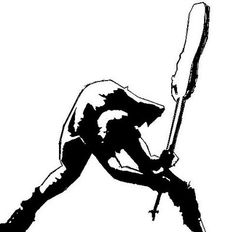 a black and white drawing of a man holding a baseball bat in one hand while standing on the other