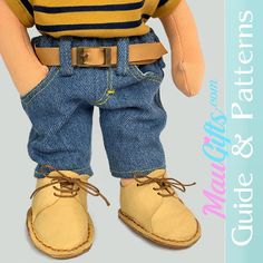 "💕 Patterns & Instructions for Jeans This guide shows how to make Jeans with pockets for your dolly.  As always - made to be easy and fun for beginners in sewing, so you can even work with your child if you want 😊 ✔️ For this guide I recommend using a sewing machine. ✨ The patterns are for Waldorf Dolls: 12\"(30cm.) & 17\"(43cm.) but can be handy for any other doll.  Please contact me MauGifts@gmail.com if you want this jeans for a specific doll model." Doll Jeans, How To Make Jeans, Jeans Tutorial, Doll Clothes Tutorial, Waldorf Dolls Clothes, Dolls Handmade Diy, Jeans With Pockets, Doll Model, American Girl Crafts