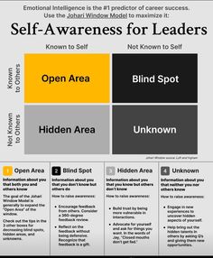 an info sheet with the words self - awareness for leaders and open area on it