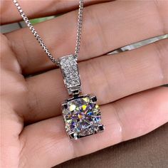 Brand New Women's 3ct Diamond Solitaire Necklace Real 925 Sterling Silver Genuine 3ct Lab Created Diamonds 18" Length Measurements L - .5" W W - 10cm H - .75" Retail Price $300 Buy With Confidence From A Trusted Seller With A 99%+ Feedback Rating! A0177 (Id-206-) Engagement Necklaces, Luxury Necklace, Necklace Craft, Luxury Women Fashion, Casual Accessories, Square Diamond, Silver 925 Necklace, Elegant Necklaces, Engagement Jewelry