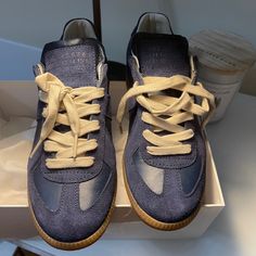 Women’s Size 36 Authentic Got It Straight From The Website No Receipt Worn Once Comes With Box And Dust Bag Color: Navy Blue Paid 495 Plus Tax = 550 Cool Womens Shoes, Maison Margiela Shoes Sneakers, Masion Margella, Maison Martin Margiela Shoes, Margiela Sneakers, Navy Sneakers, Margiela Shoes, Fall 24