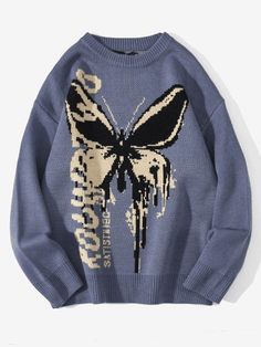 Oversize Butterfly Knitted Sweater Oversized Butterfly Jacquard Sweater - AnotherChill Streetwear Couple, Butterfly Sweater, Estilo Harajuku, Fashion Butterfly, Harajuku Women, Pullover Mode, Pull Oversize, Oversized Streetwear, Y2k Sweater