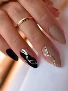 J Lo Nails, Nude Black Nails, Random Products, Long Almond, Fav Products, Basic Workout, Nail Shimmer, Glamour Nails, Gold Nail