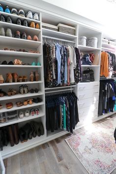 the closet is full of shoes and clothes