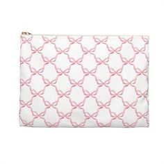 "Our flat pouches vary from small to large and can be used for pretty much anything. They make excellent pencil cases and cosmetic travel bags. They are constructed from a durable material with a zipper closure. .: 100% Polyester - Small 8.35\" Wide X 6\" High - Large 12\" Wide x 8.35\" High .: Flat corners .: Non-woven white laminate inside Pretty Printing does not accept returns. Each product is made to order. If you'd like to add a monogram to this accessory pouch please see our monogrammed p Preppy Pencil Pouch, Summer Wishlist, School Bag Essentials, Flat Pouch, School Things, Watercolor Blue, White Laminate, Bag Essentials, Bow Pattern