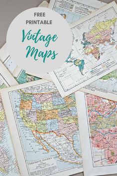 several maps with the words free printable vintage maps