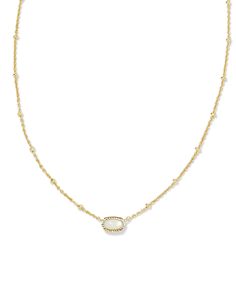 Mini Elisa Gold Satellite Short Pendant Necklace in Ivory Mother-of-Pearl | Kendra Scott Elisa Kendra Scott Necklace, Mini Elisa Necklace, Kendra Scot, Short Pendant Necklace, Mini Necklace, Kendra Scott Necklace, Birthday Wishlist, White Necklace, Dichroic Glass