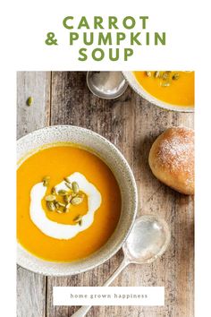 carrot and pumpkin soup in a white bowl