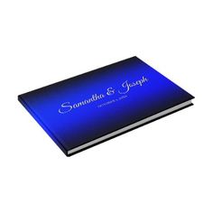 a blue wedding album with the words, person and person on it in cursive writing