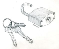 a drawing of two keys attached to a lock