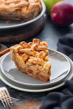 a slice of apple pie on a plate