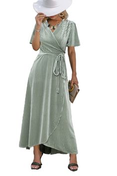 PRICES MAY VARY. 🏝The gorgeous Velvet formal wrap dress features pretty short sleeve and wrap v-neckline 🏝Empire waist with undetachable belt,wrap skit with ruffle trimming for this vintage velvet long dress. 🏝Flowy hemline design bring a swing and flare look with your walking 🏝Fabulous style with high heels,wedges or mules,suitable for beach,party,vacation,banquet,concert,wedding,etc 🏝Material & Care:Velvet Material with 95% polyester and 5% elastane,Cold hand wash, do not tumble dry, usin Fitted Velvet V-neck Midi Dress, Fitted Velvet Midi Dress With V-neck, Fitted V-neck Velvet Holiday Dress, Summer Velvet Party Dress, Spring Velvet Dress For Evening, Holiday Velvet V-neck Dress, Spring Evening Velvet Dress, Velvet Midi Dress For Date Night, Velvet V-neck Dress For Date Night