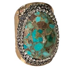 This beautiful ring will definitely be a statement piece to talk about! It is adjustable so you can size it to your liking. Gold Line Stone Authentic Open Cuff Ring Rhinestones Hammered gold band Open back Adjustable 18k electroform Line Stone, Open Cuff Ring, Natural Turquoise Stone, Cuff Ring, Cuff Rings, Hammered Gold, Gold Line, Beautiful Ring, Natural Turquoise