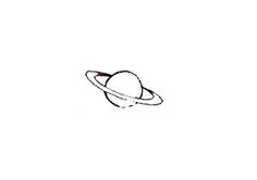 a drawing of the planet saturn in black and white, with one line drawn across it