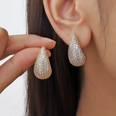 ZAKOL Shiny Micro Paved Zirconia Big Water Drop Stud Earrings For Women Luxury Wedding Banquet Party Luxury Jewelry Earrings, Wedding Party Accessories, Chunky Earrings, Stud Style, Sparkling Water, Copper Earrings, Gold Drop Earrings, Girls Jewelry, Water Drop