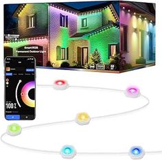 an image of christmas lights on the outside of a house with remote control and appliance