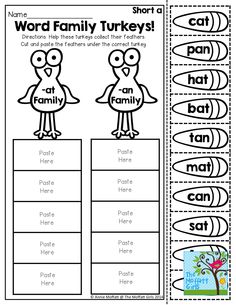 the word family turkey worksheet for kids to practice their spelling and writing skills