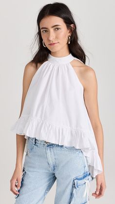 Azeeza Plath Top | Shopbop Cotton Top With Asymmetrical Hem For Day Out, Cotton Tops With Asymmetrical Hem For Day Out, Summer Blouse With Ruffles And Asymmetrical Hem, Ruffled Tops With Asymmetrical Hem, Trapeze Top, Hand Dyed Silk, Silk Dyeing, India Fashion, White Brand