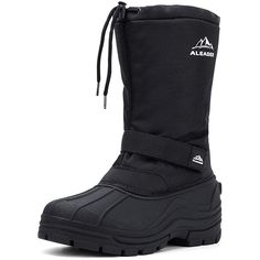 a pair of black snow boots on a white background