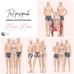 multiple images of the same man and woman in different poses, each with their own shirtless torso