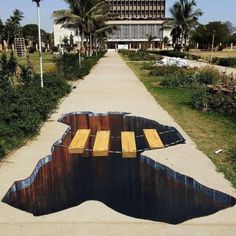 a skateboard park with an upside down bench