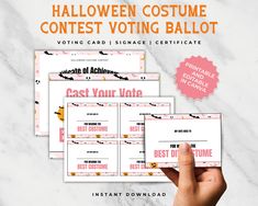 Make your Pinkoween Halloween party unforgettable with our Halloween Costume Contest Ballot! This editable costume contest kit is perfect for creating excitement and fun at your adult Halloween party. With our printable voting cards, your guests can easily cast their votes for the best costume in the competition. Whether it's a spooky witch, a funny clown, or a classic monster, our Halloween award printable makes it easy to determine who deserves the title of Best Costume. Engaging in this Hallo Adult Halloween Party Games, Funny Clown, Best Costume, Clowns Funny, Spooky Witch, Adult Halloween Party, Computer Paper, Halloween Costume Contest, Halloween Party Games