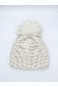 Linda Richards Braided Slouch Pom-pom Hat HA-126 | White Trina Turk