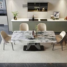 a marble table with four chairs around it