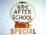 an old school logo with the words abc after school special written in black on it