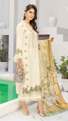 Lawn Suit Design, Pakistani Designer Clothes, Pakistani Suits Online, Embroidery Suit, Pearl Gray, Lawn Suit, Unstitched Dress Material, Suit Design, Lawn Shirts