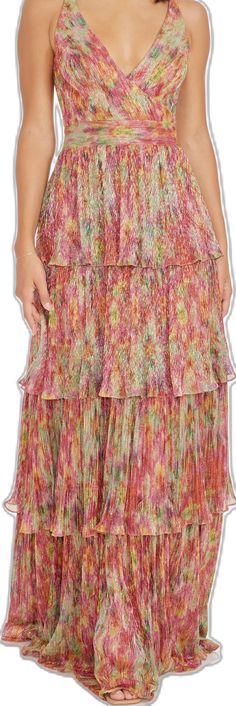 Multicolor Tiered Dress With Ruffles, Flowy Tiered Ruffled Skirt Dress, Tiered Flowy Skirt Maxi Dress, Multicolor Tiered Dress With Ruffled Skirt, Flowy Tiered Dress With Layered Hem, Fitted Layered Tiered Dress, Multicolor Tiered Ruffle Dress, Layered Tiered Skirt Maxi Dress, Layered Fitted Sleeveless Maxi Dress