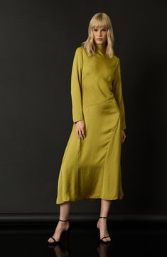 Seamed details bring shape to this long-sleeve midi dress that gently flutters as you move. 51 1/2" length Back zip closure Funnel neck Long sleeves 100% polyester Machine wash, tumble dry Imported Funnel, Funnel Neck, Long Sleeve Midi Dress, Nordstrom Dresses, Size 10, Midi Dress, Nordstrom, Bring It On, Long Sleeve