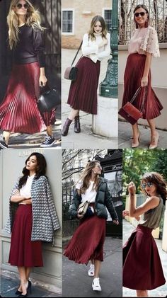 Burgandy Skirt Outfits Women, Burgundy Skirt Outfit Summer, Burgundy Skirt Outfit Ideas, Burgundy Maxi Skirt Outfit, Wine Skirt Outfit, Red Pleated Skirt Outfit, Maroon Skirt Outfit, Burgundy Skirt Outfit, Burgundy Midi Skirt