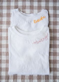 This simple personalized tee is the perfect addition to your toddlers spring and summer wardrobe! Please enter name and thread color in personalization box. Each shirt is hand stitched and made to order! If you have any questions or requests please message me through Etsy! Shirts are short sleeve and prewashed to avoid as much shrinkage as possible- if you are between sizes I recommend sizing up for a more oversized fit! Due to items being customized and made to order, processing times may be 2-3 weeks. Returns and Exchanges: Since each piece is made to order and personalized, I do not accept returns or exchanges. If you have any issues with your order, please don't hesitate to message me! White T-shirt With Machine Embroidery For Gift, White T-shirt With Machine Embroidery As Gift, Cute White T-shirt With Machine Embroidery, Cotton T-shirt With Letter Embroidery For Gift, Cotton T-shirt With Letter Embroidery As Gift, White T-shirt With Letter Embroidery For Gift, Family Matching White T-shirt With Embroidered Text, White T-shirt With Letter Embroidery As Gift, White Family Matching T-shirt With Embroidered Text