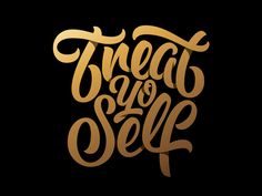 the words treat and sell written in gold on a black background with an orange outline