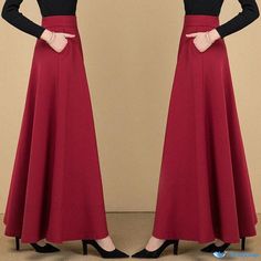 Orcajump - Tall Womens Maxi Skirt with Flared Hem, High Waist, and Dance-Ready Design Red Flared Skirt For Fall, Elegant Red High Waist Maxi Skirt, Red High Waist Maxi Skirt, Elegant Red Full-length Maxi Skirt, Red Elegant Full-length Maxi Skirt, Long Red Skirt With Pockets, Elegant Full Length Red Maxi Skirt, Red High Waist Lined Maxi Skirt, High Waist Red Lined Maxi Skirt