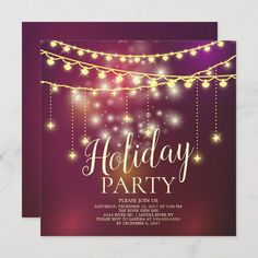 a holiday party with lights and garlands on the purple background is featured in this image